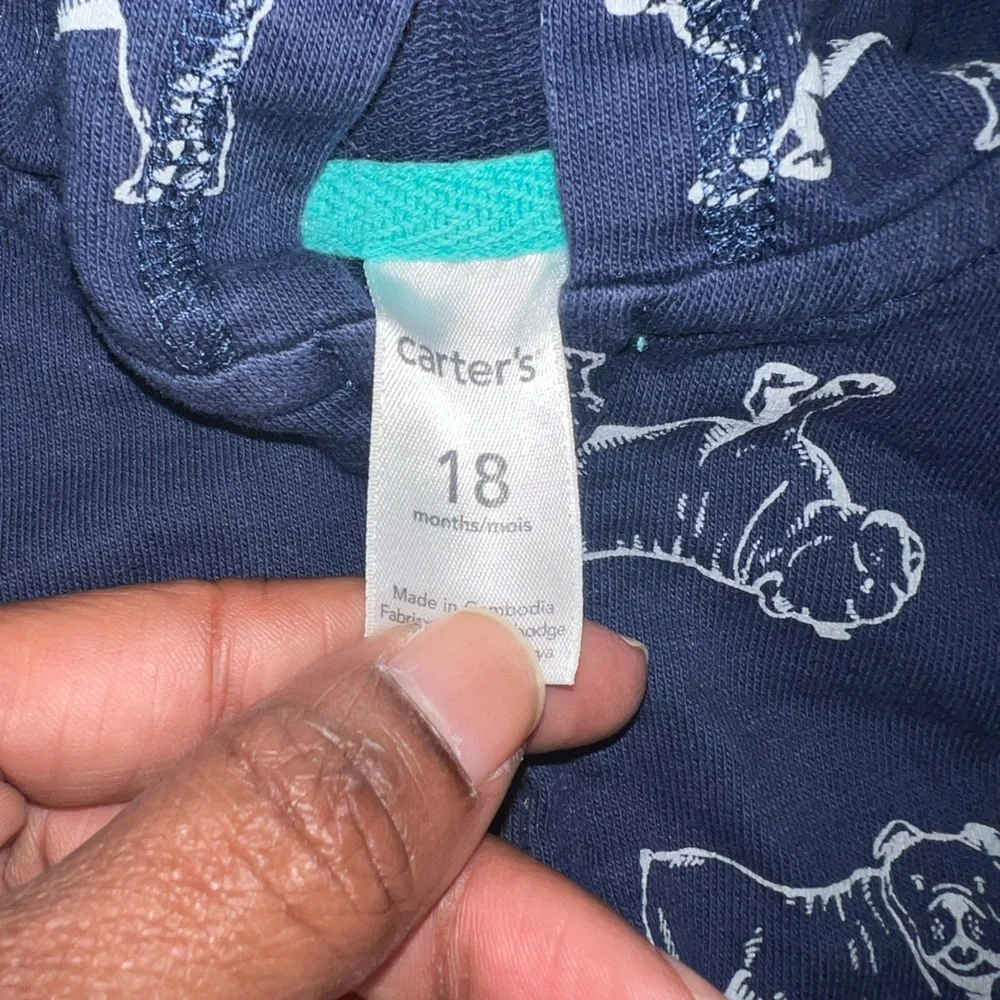 Carter's Navy Hoodie with Dog Pattern size 18 Months
